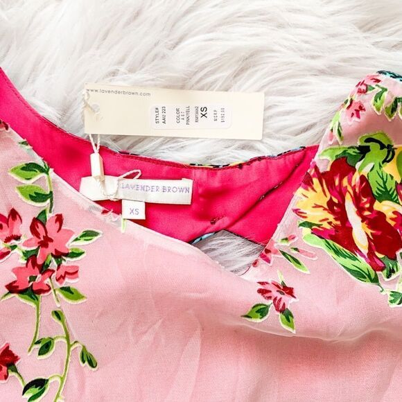 NWT Lavender Brown Floral Silk Shift Midi Dress - Picture 2 of 6